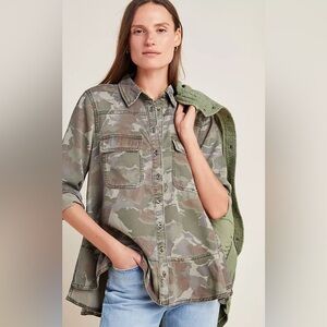 Anthropologie Montana Camo Buttondown Top Women’s Size 4